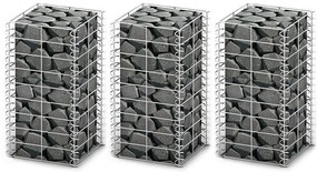 Conjunto de gabiões 3 pcs arame galvanizado 25 x 25 x 50 cm