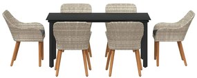 Conjunto de sala de jantar 7 pcs Cinza claro e preto