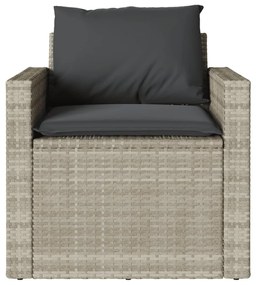 4 pcs conj. sofás jardim c/ almofadões vime PE cinzento-claro