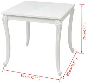 Mesa de jantar, 80x80x76 cm, branco brilhante