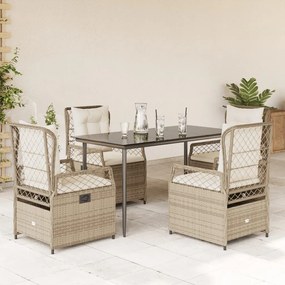 vidaXL 5 pcs conjunto de jantar p/ jardim com almofadões vime PE bege