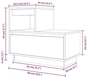 Mesa de cabeceira 60x34x51 cm madeira de pinho maciça branco