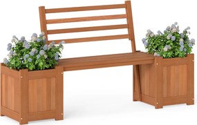 Banco jardim  de madeira com floreira para exterior172 x 46,5 x 91 cm  Assento com 2 vasos e encosto Base aberta Acabamento em óleo de teca Natural