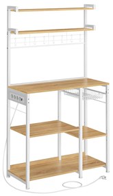 Armário de Cozinha de pé com tomadas e cesto 40 x 90 x 165,5 cm cor carvalho e branco