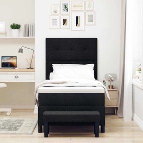 Cama com Box Spring com Colchão e Banco Preto 100x200 cm Tecido