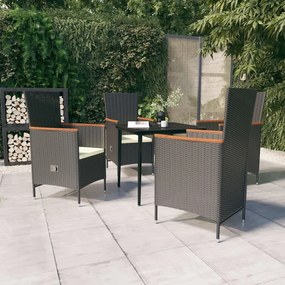 vidaXL 5 pcs conjunto de jantar p/ jardim c/ almofadões preto
