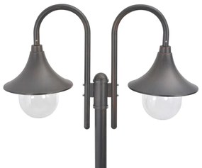 Candeeiro de pé p/ jardim c/ 2 braços E27 220cm alumínio bronze