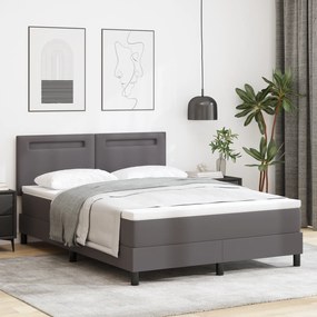 Cama Box Spring vidaXL com Colchão Cinza 140x190 cm em Couro Sintético