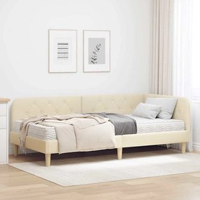 vidaXL Estrutura de Cama de Canto com colchão Creme 90 x 190 cm tecido