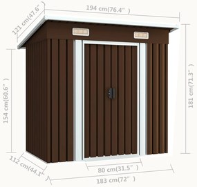 Abrigo de jardim 194x121x181 cm aço castanho