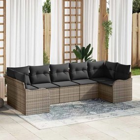 Conjunto de Sofás de Jardim vidaXL de 7 Peças com Almofadas Cinza Rattan Poly