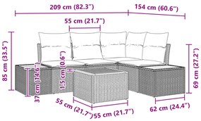 Conjunto de Sofá de Jardim de 5 Peças com Almofadas Preto Rattan Sinté