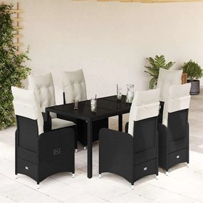 vidaXL 7 pcs conjunto de bistrô p/ jardim c/ almofadões vime PE preto