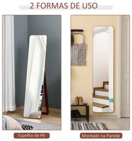 Espelho de pé de Corpo Inteiro Retangular Espelho de Parede com 2 Formas de Uso Estrutura de Madeira de Pinho para Dormitórios Sala de Estar Corredor