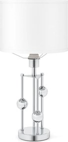 Candeeiro de mesa moderno com base E27 Abajur de linho Bolas decorativas para quarto Sala de estar Estúdio Prateado + Branco