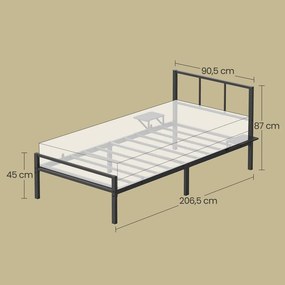 Estrutura de cama individual, para colchão de 90 x 190 cm (COLCHÃO NÃO INCLUIDO), estrutura metálica preta