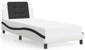 Estrutura cama c/ luzes LED 90x200cm couro artif. branco/preto