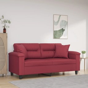 vidaXL Sofá 2 lugares +almofadas 140cm couro artificial vermelho tinto