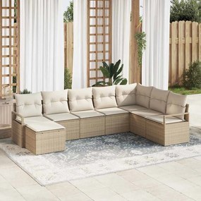 Conjunto de Sofás de Jardim vidaXL 8 Peças com Almofadas Bege Poly Rattan