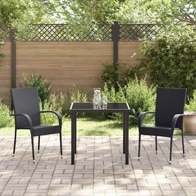 Conjunto de Jantar para Jardim 3 pcs Preto Rattan de PE