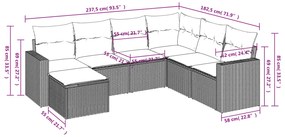 7 pcs conjunto de sofás p/ jardim c/ almofadões vime PE preto