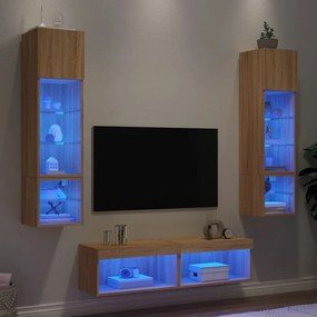 vidaXL 6pcs móveis parede p/ TV c/ LEDs deriv. madeira carvalho sonoma