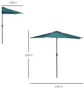 Guarda-sol de jardim com manivela e formato semicircular para terraço piscina externa 269x138x236 cm Verde