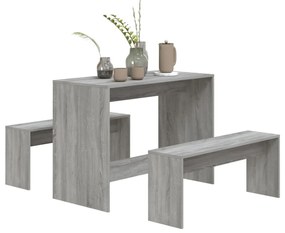 3 pcs conjunto de jantar derivados de madeira cinza