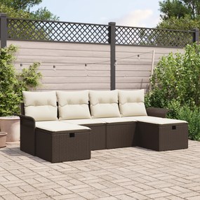 Conjunto de Sofá de 6 Peças para Jardim com Almofadas Castanho Rattan