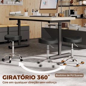 Banco Giratório com Rodas e Altura Ajustável em Pele Sintética com Assento Acolchoado para Spa Escritório e Estúdio de Tatuagens Preto