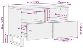 Móvel de TV 70x34x46 cm madeira de mangueira áspera maciça