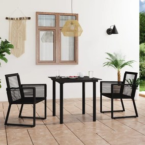 3 pcs conjunto de jantar para jardim vime de PVC preto