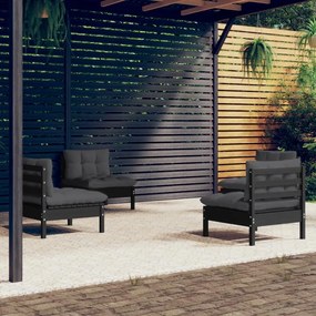 vidaXL 4 pcs conj. lounge de jardim com almofadões antracite pinho