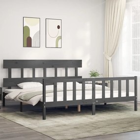 vidaXL Estrutura de cama com cabeceira 200x200 cm madeira maciça cinza