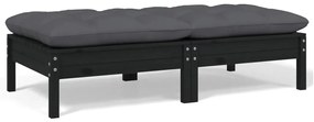 vidaXL Sofá de jardim 2 lugares com almofadões pinho maciço preto