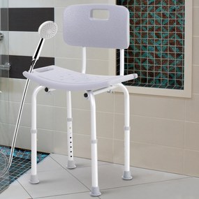 HomCom Cadeira de Duche Antiderrapante e Regulável para Banho WC - Cinzento e Prata - 55 x 50,6 x 67,5-85,5 cm (C x L x A)