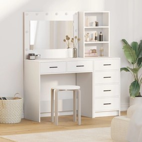Conjunto de Mesa de Maquiagem com LED Madeira Branca