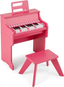 Piano de brincar com 25 teclas para crianças 38 x 24 x 47 cm, com banco e suporte, velocidade e volume ajustáveis, modo de aprendizagem, design em mad