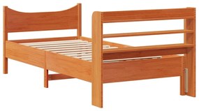 Estrutura cama c/ cabeceira 90x190 cm pinho maciço castanho-mel