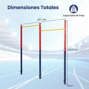 Barra de Elevações Dupla para Exterior, 227 x 5 x 231,5 cm, Altura Regulável em 5 Posições, Vermelho