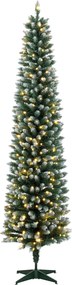 HOMCOM Árvore de Natal Estreita Pré-iluminada 180 cm, LEDs de Dupla Cor, Efeito Nevado, Comando, 11 Modos, 351 Pontas, 170 LEDs, Verde/Branco | Aosom Portugal