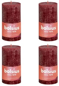 Bolsius Velas rústicas cilíndricas Shine 4pcs 130x68mm vermelho veludo