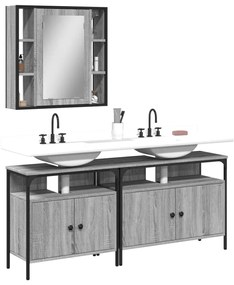 vidaXL 3 pcs conjunto móveis WC derivados de madeira cinzento sonoma