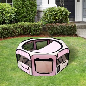 Parque Dobrável para Cães e Gatos Corralito Portátil para Animais Pequenos Impermeável em Tecido Oxford Ø90x41 cm Rosa