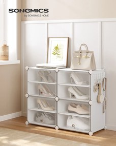 Sapateira com 4 compartimentos, armário para sapatos, com portas 32 x 83 x 63 cm Branco