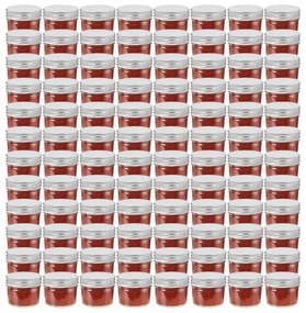 50794 vidaXL Frascos de vidro com tampas prateadas 96 pcs 110 ml