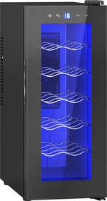 HOMCOM Cave de Vinhos 12 Garrafas com Dupla Refrigeração Termoelétrica Temperatura Ajustável 8-18℃ Porta de Vidro Anti-UV Ecrã LED Luz Interior Preto | Aosom Portugal