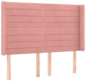 Cabeceira de cama c/ luzes LED veludo 147x16x118/128 cm rosa