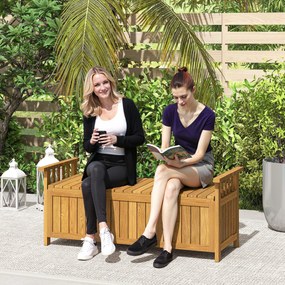 Banco de jardim de 2 lugares em madeira com espaço de arrumação de 151 L, banco de exterior com braços, 128,5 x 56 x 53,5 cm, castanho