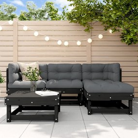 vidaXL 5pcs conjunto lounge jardim com almofadões madeira maciça preto